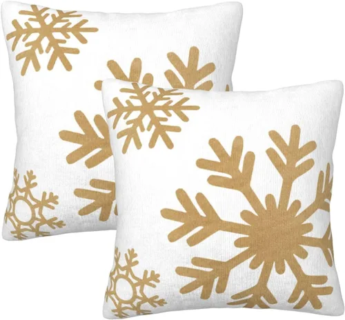 Vista 9 de JOOCAR Fundas de almohada navideñas de 20 x 20 pulgadas, paquete de 2 fundas de almohada de copos de nieve rojos de Navidad, fundas de almohada