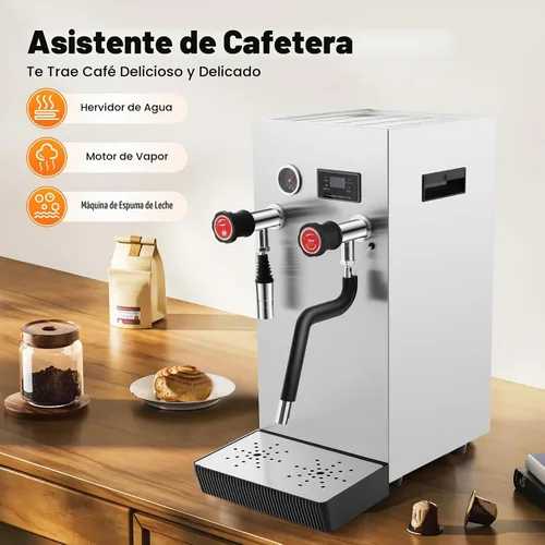 Vista 3 de Espumador de leche multiusos comercial 8L Máquina de espuma de agua hirviendo de vapor completamente automática, pantalla LCD para café expreso