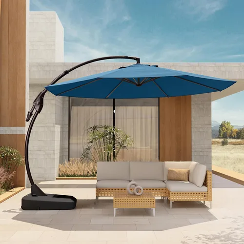 Vista 12 de Grand Patio 9x12 pies Sombrilla voladiza con base y funda para exterior, sombrilla rectangular de aluminio para terraza y jardín (Champán, 9x12 pies)