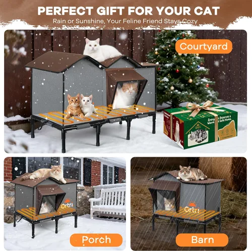 Vista 5 de Casa para gatos climatizada al aire libre para exteriores: aislamiento de invierno resistente a la intemperie 30 "x 14" × 20 " refugio