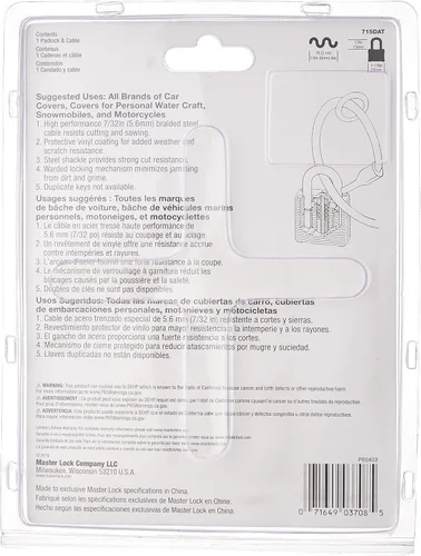 Vista 2 de Master Lock 715DAT kit de cable para cobertor de autos y candado