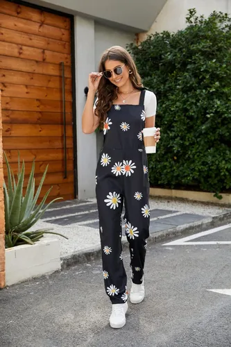 Vista 22 de PAODIKUAI Overol casual con estampado de calavera para mujer, overol suelto con bolsillos
