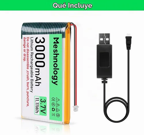 Vista 8 de Batería Li de 3.7 V 3000 mAh con cable de cargador USB 103665 1S Batería LiPo con placa de protección, cinta de goma aislada y enchufe micro JST