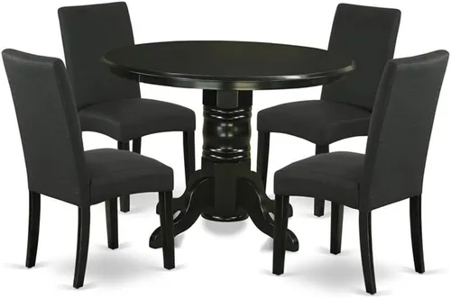 Vista 8 de East West Furniture SHDR5-LWH-07 - Juego de mesa y sillas de cocina de 5 piezas, incluye una mesa de comedor redonda con pedestal y 4 sillas