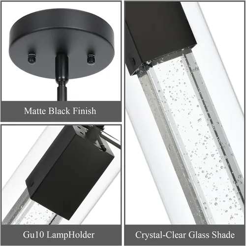 Vista 7 de XiNBEi Lighting Lámpara colgante, moderna cocina negra colgante colgante de iluminación con vidrio cuadrado y bombilla LED XB-P1110-SQ-MB
