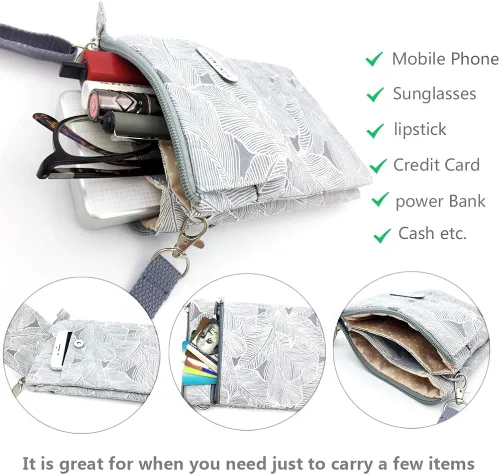 Vista 6 de Cartera espaciosa para teléfono celular, de lona, con correa para el hombro, para mujeres, adolescentes y niñas