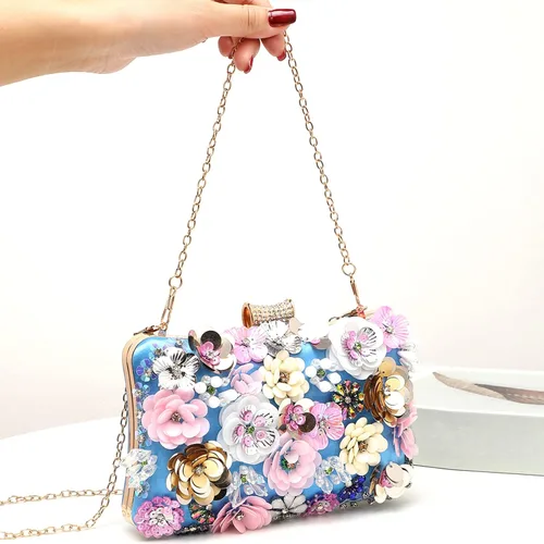 Vista 3 de LETODE Bolso de mano de flores para mujer, bolso de fiesta formal, bolso de hombro con correa de cadena