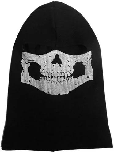 Vista 3 de Pasamontañas negras con diseño de calavera de fantasmas, máscara de cara completa, resistente al viento, para esquí, motocicleta, pasamontañas