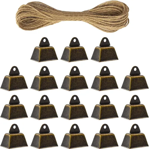 Vista 8 de 9 cascabeles de bronce vintage (1.46 x 1 pulgadas), cascabeles para manualidades, campanas de vaca en cuerda de yute, campanas de Navidad