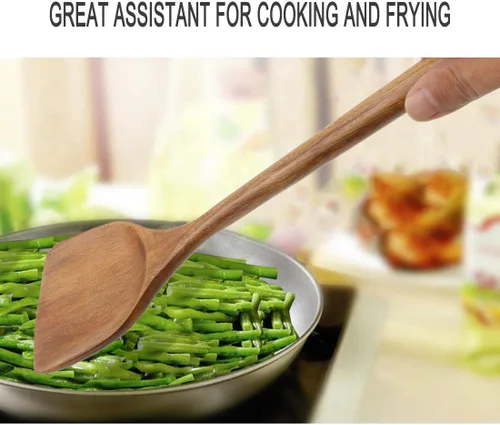 Vista 8 de uxcell Sartén de madera para freír, wok, utensilios de cocina esenciales para cocinar, hornear, voltear marrón Wok Kitchen, for Cooking Baking