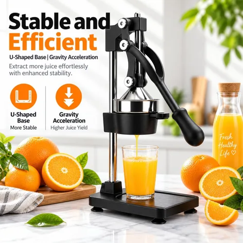 Vista 5 de Exprimidor de hierro fundido – Exprimidor manual de cítricos resistente, prensa profesional de naranja, exprimidor de limón de acero inoxidable