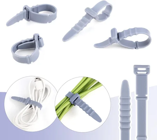 Vista 3 de 30 bridas de silicona para cables de goma de 4.5 pulgadas, reutilizables, organizador de cables elásticos para gestión de cables (gris)