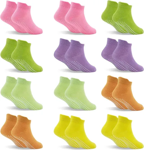 Vista 12 de SkiBeaut 12 pares de calcetines antideslizantes para niños y niñas con agarres, calcetines antideslizantes para niños pequeños de 1 a 7 años