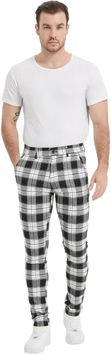 Vista 5 de Plaid&Plain Pantalones a cuadros para hombre, pantalones de vestir ajustados para hombre, pantalones chinos ajustados para hombre