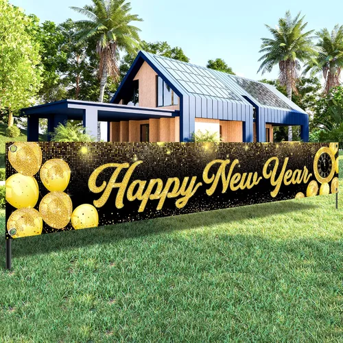 Vista 10 de KatchOn, Cartel de feliz año nuevo para patio 2026 – Extra grande de 120 x 20 pulgadas, letrero de feliz año nuevo para decoraciones de Año Nuevo