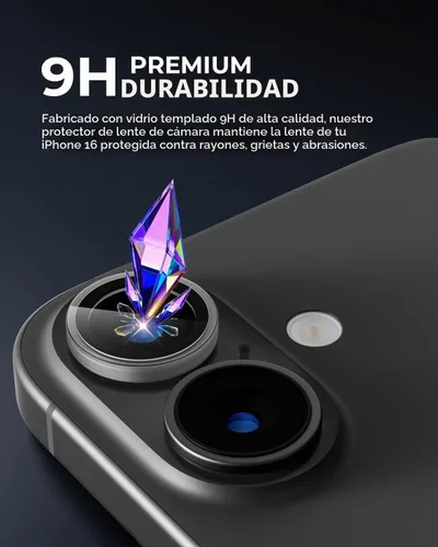 Vista 2 de UARMOR - Protector de lente de cámara para iPhone 17, 16 y 16 Plus, vidrio templado 9H, transparente HD, kit de fácil instalación, transparente