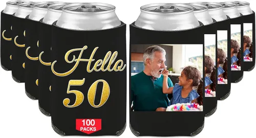 Vista 24 de Fundas enfriadoras de latas de cumpleaños, soporte personalizado para botellas de cerveza a granel con nombre de foto, suministros para fiestas