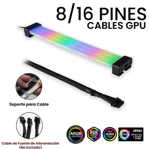 Vista 3 de TECWARE Kit de cubierta de cable RGB Flex Compatible con placa base de 24 pines y GPU de 8 pines/16 pines Extensión de cable PSU ARGB