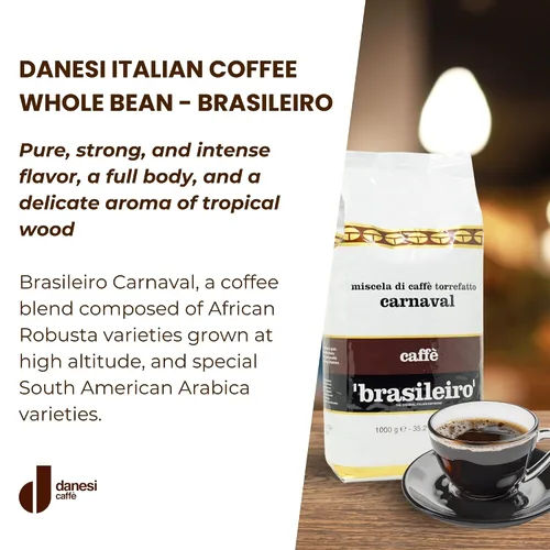 Vista 2 de Danesi Caffe - Granos de café enteros italianos, granos de café expreso y grano entero de tostado medio, perfectos para máquinas de espresso, prensa