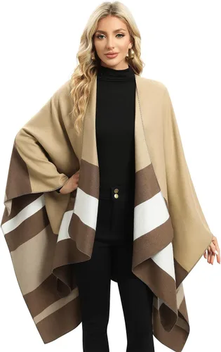 Vista 30 de Femdouce Manta cálida para mujer, ligera, con frente abierto, capa tipo poncho para primavera, otoño e invierno