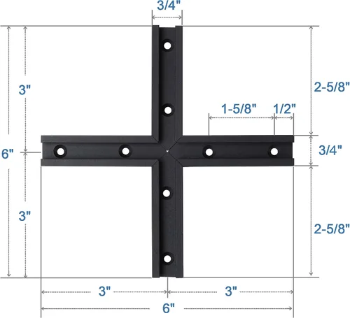 Vista 5 de Kit de intersección de aluminio T-Track de 3 pulgadas – Perfil de doble corte universal con agujeros de montaje preperforados -Carpintería