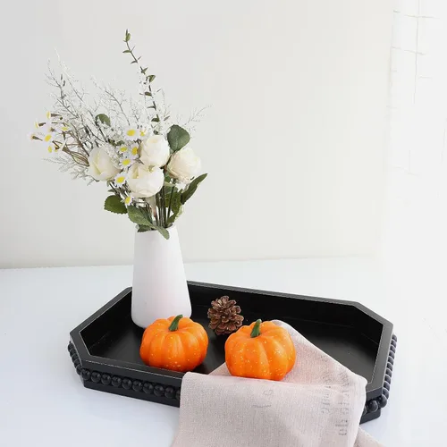 Vista 3 de Hrastany Bandeja de Servir Rústica de Madera con Cuentas, Bandeja Decorativa de Granja en Negro para Centro de Mesa, Decoración Navideña de Boda