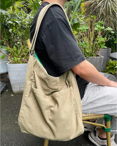 Vista 3 de Bolso bandolera de lona para mujeres y hombres, con múltiples bolsillos, casual, bolso de mensajero, viajes, trabajo