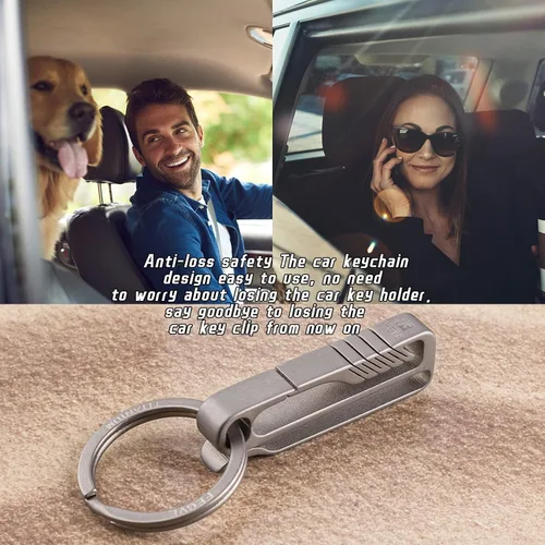 Vista 7 de TISUR Clip para llave de cinturón, mosquetón de titanio para cinturón, clip desmontable de liberación rápida, Gris