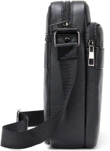 Vista 4 de Hebetag Bolso bandolera de cuero para hombre, bolsa cruzada de viaje para negocios, cartera para teléfono, bolsa de bolsillo, mochila