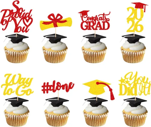 Vista 17 de Decoraciones de graduación 2026 azul, adornos para cupcakes de graduación 2026 azul y negro, suministros de decoración para cupcakes clase de 2026