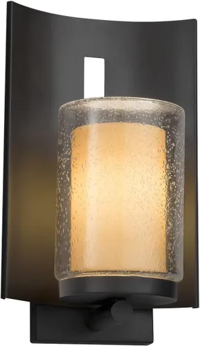 Vista 2 de Fusion Embark - Aplique de pared para exteriores con 1 luz, cilindro con borde plano, pantalla de vidrio artesanal en almendra, acabado bronce oscuro