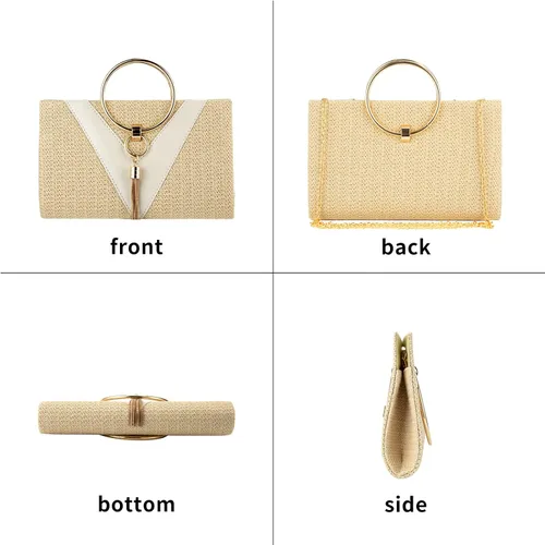 Vista 4 de GripIt Bolsos de paja para mujer bolso de playa bohemio tejido con borla para novia bolso de mano para mujer bolso de verano con asa superior