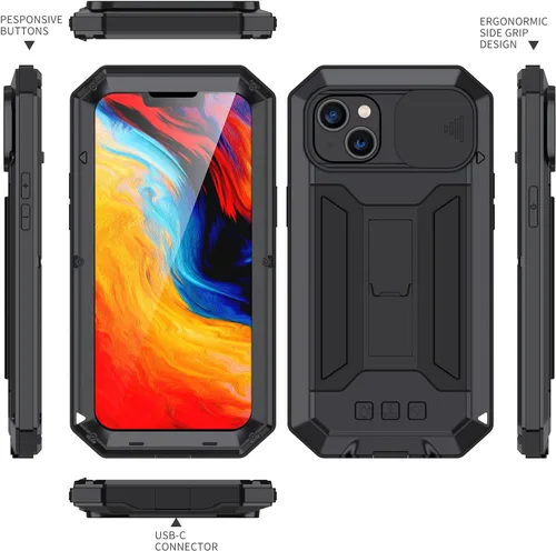Vista 4 de Lunivop Funda de metal compatible con iPhone 14 Plus, protección de cámaras de alta resistencia, protección completa de 360 grados con protector