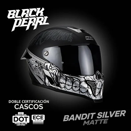 Vista 5 de Hax Dual-Certified Motorcycle Helmet for Multi-Scenario Riding Calavera negra y plateada