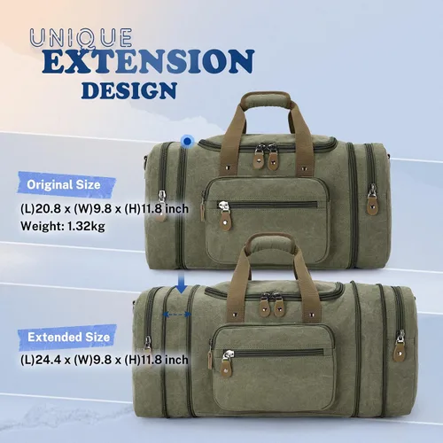 Vista 4 de Plambag - bolsa de lona para viaje, 50 L, bolsa de fin de semana, Verde ejército), PB058AG