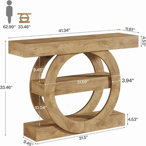 Vista 2 de Tribesigns Mesa de entrada de 41 pulgadas con almacenamiento, mesa consola de granja de 3 niveles con estantes, mesas de vestíbulo de madera