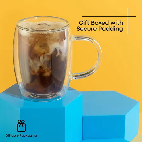 Vista 5 de JoyJolt juego de 2 vasos de doble pared, tazas con aislante para 13.5 onzas, para café o té
