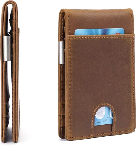 Vista 4 de Monedero minimalista de metal delgado con clip de dinero para marido novio papá hijo, personalizado grabado RFID bloqueo de fibra de carbono