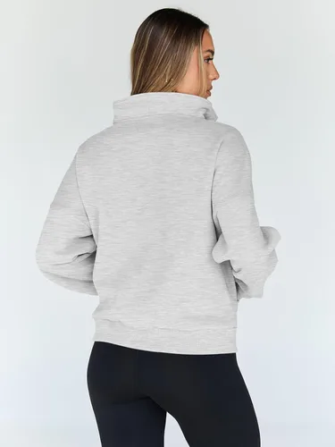 Vista 5 de Trendy Queen - Sudaderas con medio cierrey capucha de gran tamaño, comoda, extragrande, para otoño, Y2K, ropa de invierno, 2024 Gris