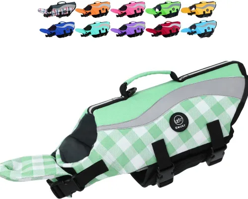 Vista 15 de EMUST Chaleco salvavidas para perros, chaleco salvavidas reflectante para nadar con 4 bolsillos, chaleco flotante para perros pequeños, medianos