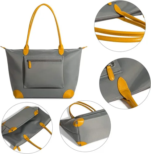 Vista 6 de DORIS&JACKY Bolso de mano para mujer, grande, ligero, de cuero, de nailon, para el trabajo, bolso de hombro y bolso de viaje plegable Large