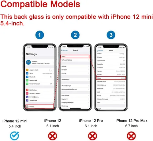 Vista 2 de Reemplazo de cristal trasero OEM para iPhone 12 mini 5.4 pulgadas (negro) con kit de herramientas de reparación