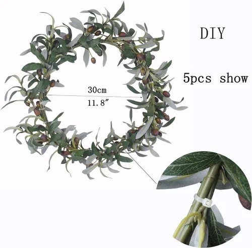 Vista 6 de Ramas de olivo artificiales para jarrones, tallos de relleno falsos, ramita de vegetación de seda para centros de mesa, decoración, 2 piezas de 28