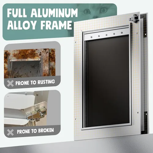 Vista 2 de Puerta para perro para puerta, 3 solapas de aluminio, color blanco, puerta grande para perros, puerta resistente para mascotas, con solapa aislante