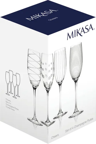 Vista 2 de Mikasa Cheers Crystal - Juego de copas de champán de 4 piezas, copas de champán con diseños peculiares, 8.5 fl oz, color blanco