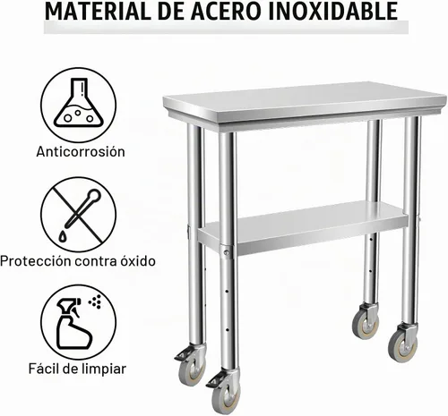 Vista 5 de Mesa de acero inoxidable para preparación de 30 x 12 pulgadas, mesa de trabajo resistente con 4 ruedas para cocina comercial, restaurante, hogar
