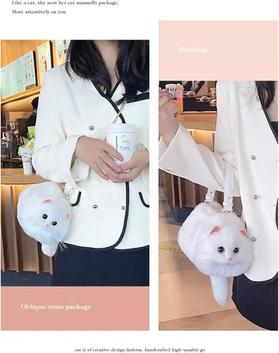 Vista 8 de HUIJUFU Bolso bandolera realista con forma de gato para mujer