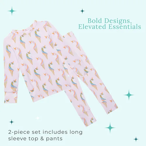 Vista 47 de Posh Peanut Pijamas para niñas, suaves, de viscosa de bambú para niños, pijamas a juego de manga larga para niñas