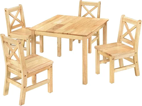Vista 17 de eHemco Juego de mesa y silla de madera maciza para niños, café, 3 piezas