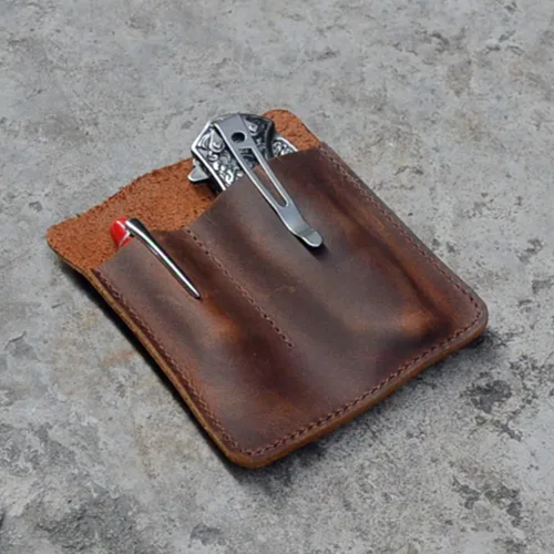 Vista 5 de Organizador de bolsillo de cuero, bolsillo deslizante, bolsillo para hombre, bolsa para cuchillos de bolsillo, portador EDC, organizadores